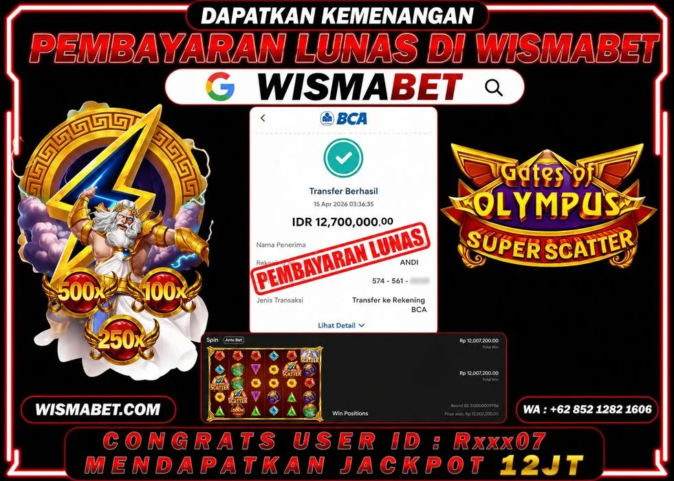 Wismabet - BUKTI KEMENANGAN Gates Of Olympus Superscatter Rp12,000,000,- LUNAS